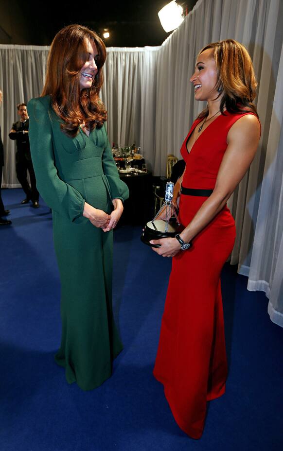 Kate, the Duchess of Cambridge, left, chats with second placed Sports Personality of the Year 2012, British athlete Jessica Ennis after the BBC Sports Personality of the Year Awards 2012 in London.