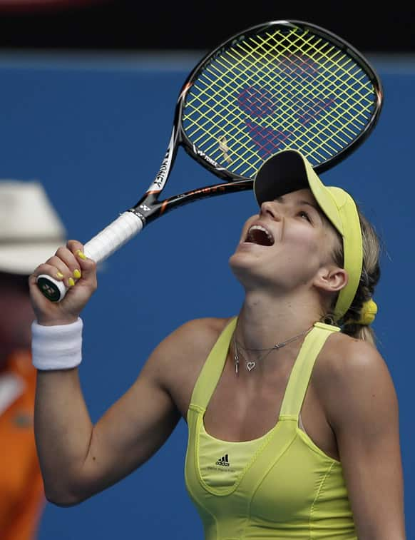 Russia's Maria Kirilenko reacts during her second match against China's Peng Shuai at the Australian Open tennis championship.