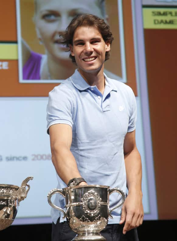 Spain's Rafael Nadal attends the draw for the 2013 French Open tennis tournament, at Roland Garros stadium in Paris.