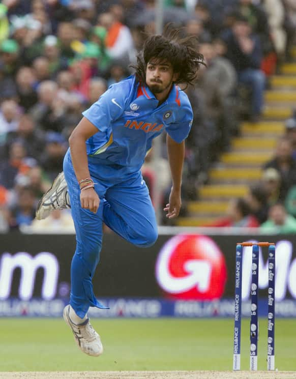 Ishant Sharma bowls during his side's ICC Champions Trophy cricket match against Pakistan at Edgbaston cricket ground, Birmingham, England.