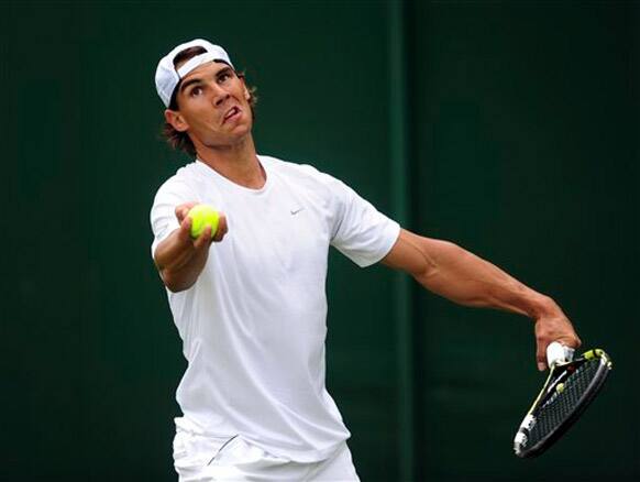 Spain's Rafael Nadal at Wimbledon in London for a training session.