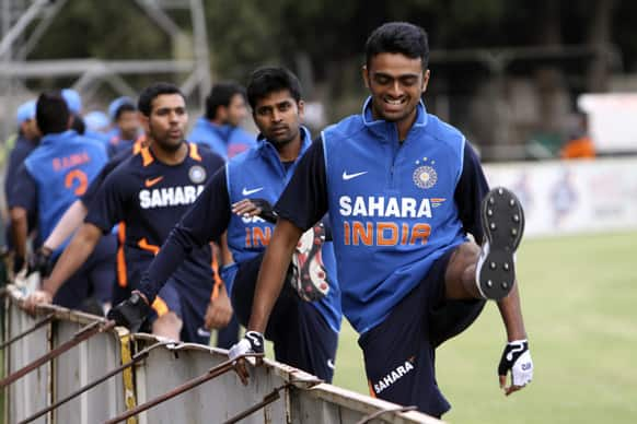 Indian Cricket players, during a practice session in Harare, Zimbabwe.