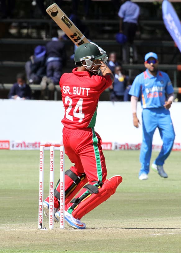 Zimbabwe's Sikanda Raza Butt plays a shot during the one day international cricket match against India in Harare.