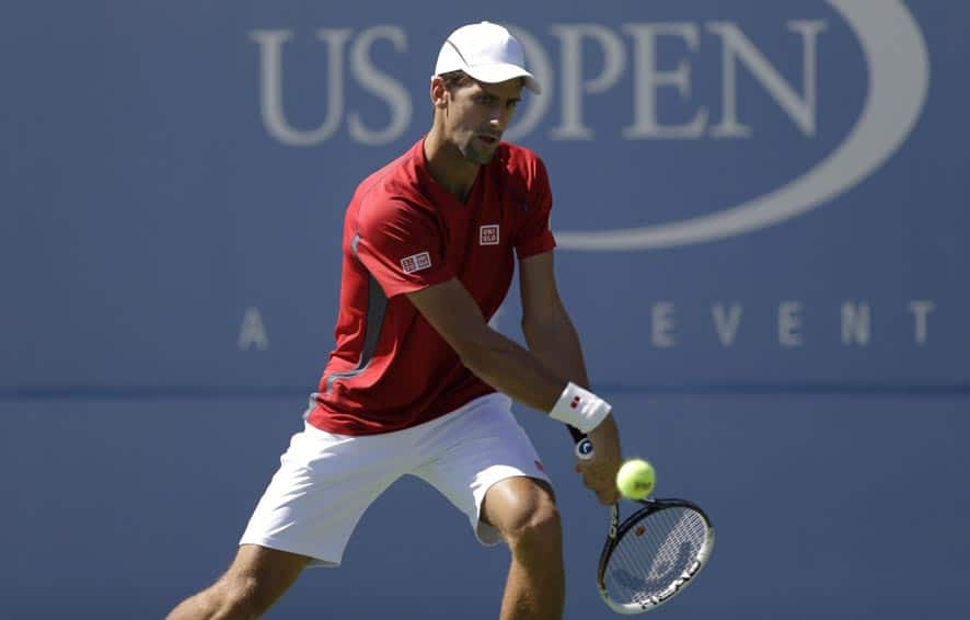 Serbia's Novak Djokovic practices a day before the US Open tennis tournament .