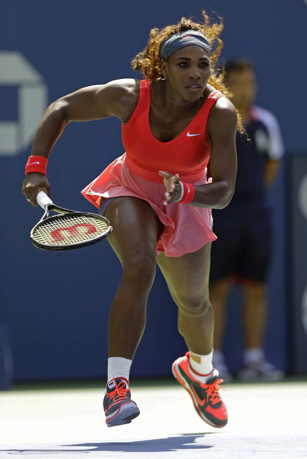 Serena Williams sprints to make a return to Galina Voskoboeva, of Kazakhstan, during the second round of the 2013 U.S. Open tennis tournament.