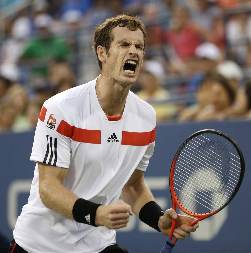 Andy Murray reacts after beating Leonardo Mayer of Argentina in the second round of the 2013 US Open tennis tournament.