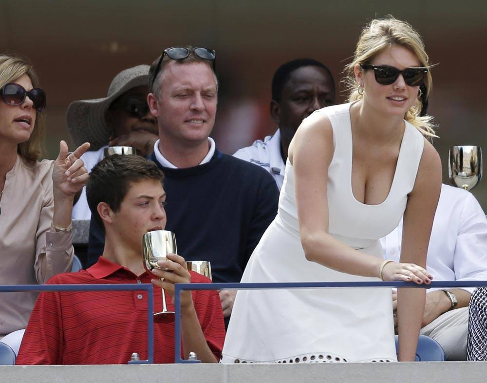 Super model Kate Upton takes her seat during the semifinals of the 2013 US Open tennis tournament.