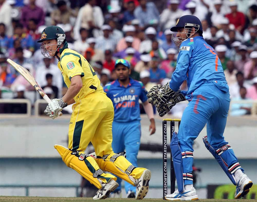 Australian Captain G Bailey in action against India during the 4th ODI cricket match in Ranchi.