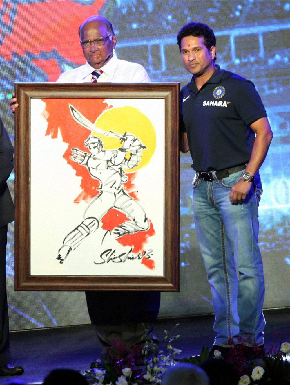 Agriculture Minister Sharad Pawar felicitating Master Blaster Sachin Tendulkar during the inauguration of Sachin Tendulkar Gymkhana Club in North Mumbai.