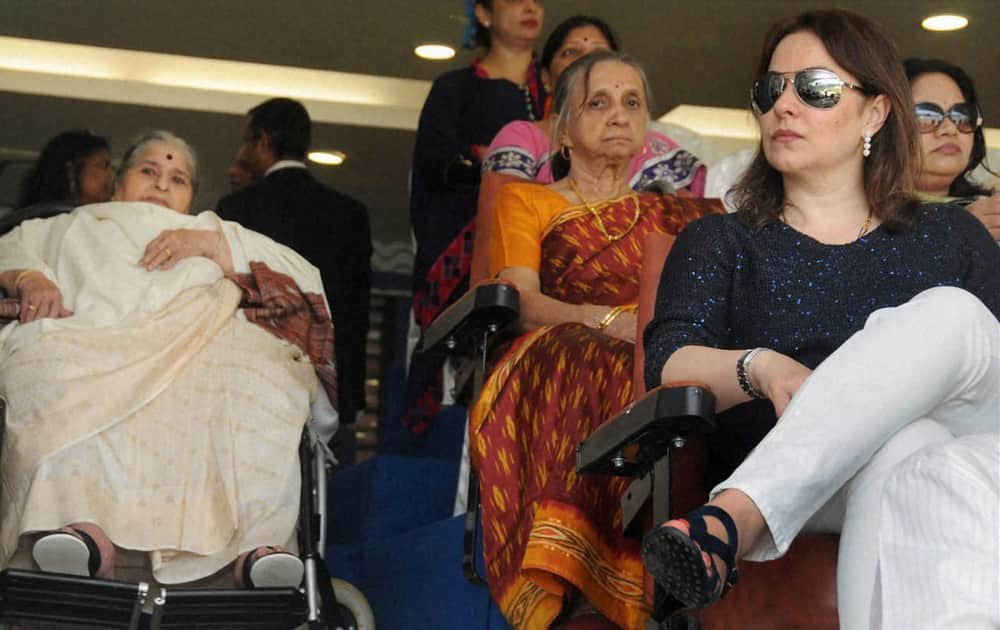 Sachin Tendulkar's mother (L) and wife Anjali during the India vs West Indies 2nd Test Match at Wankhede Stadium Mumbai.