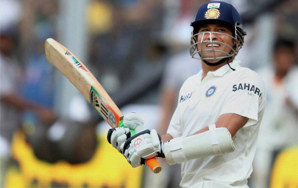 Sachin Tendulkar on Day 1 of the 2nd test match against West Indies at Wankhede Stadium in Mumbai on Thursday. Sachin is playing his last 200th Test match.