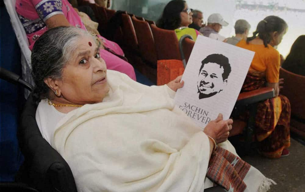 Sachin Tendulkar's mother during his 200th test match againg West Indies, at Wankhede Stadium in Mumbai.