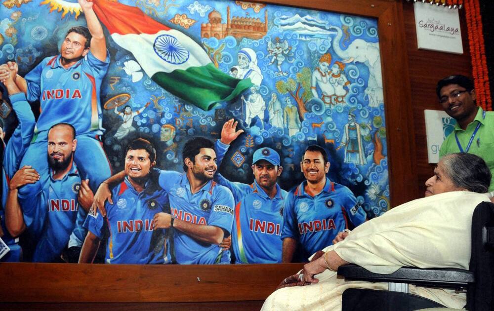 Sachin Tendulkar's mother during his 200th test match againg West Indies, at Wankhede Stadium in Mumbai.