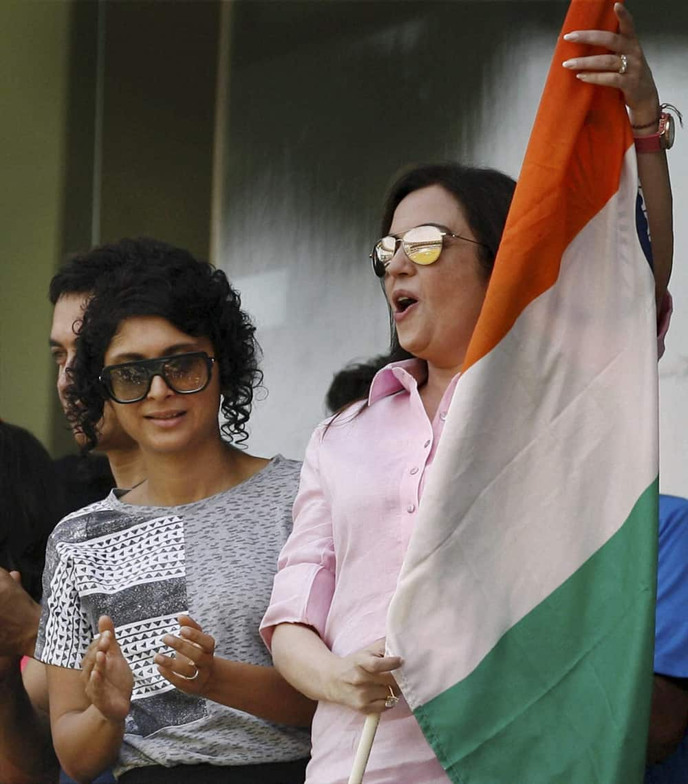 Nita Ambani and Kiran Rao at Wankhede Stadium on Day 2 of the final Test match between India and West Indies in Mumbai.