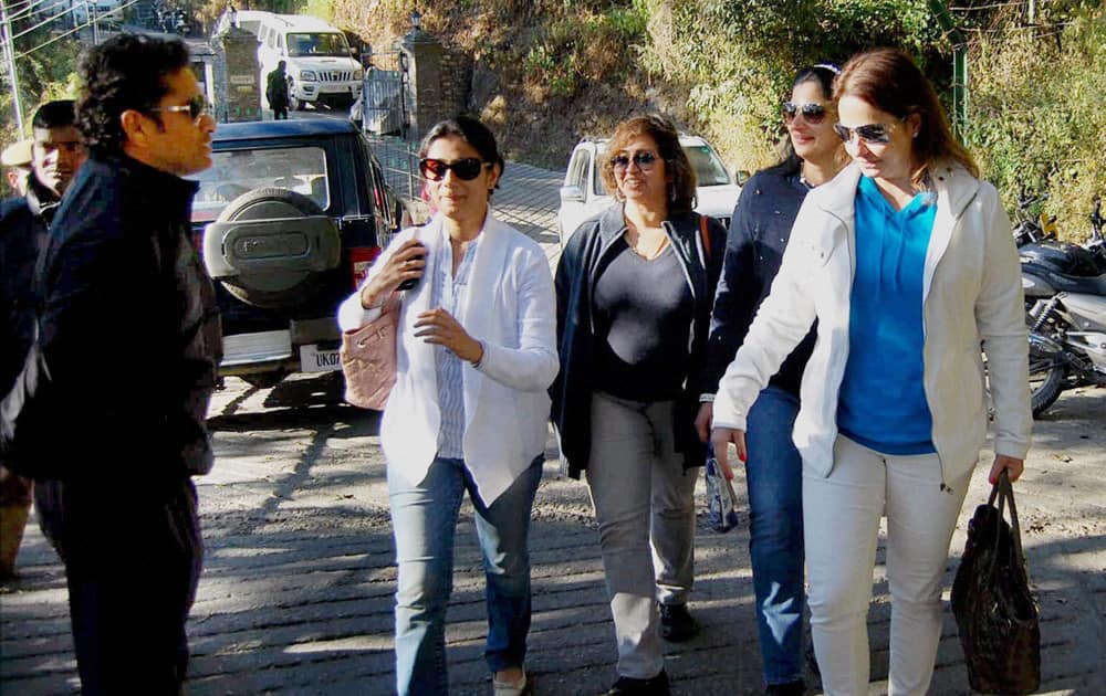 Sachin Tendulkar with his wife Anjali and friends arrives at a hotel in Mussoorie.