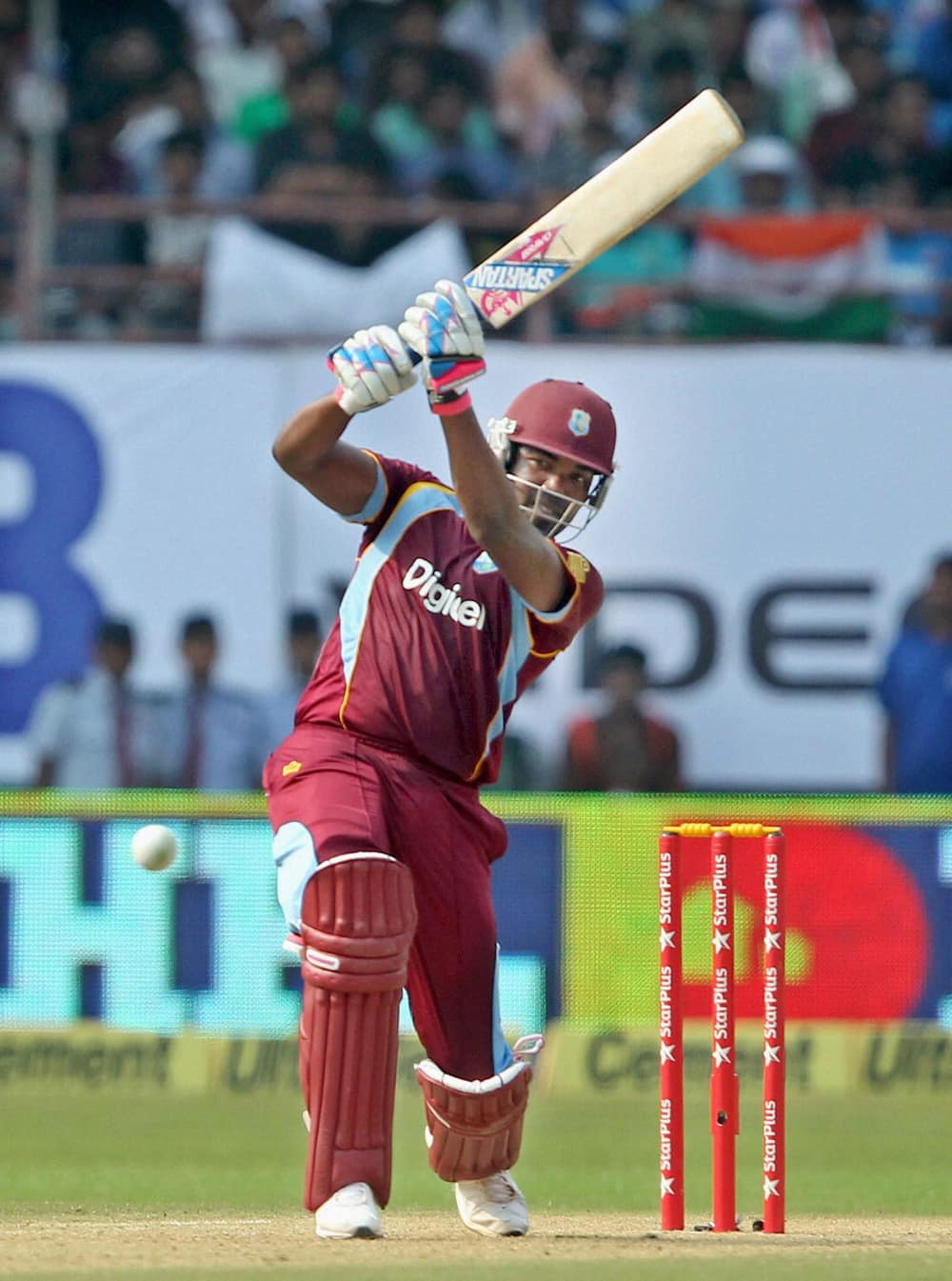 West Indies player Darren Bravo plays a shot during the 1st ODI match against India, in Kochi.