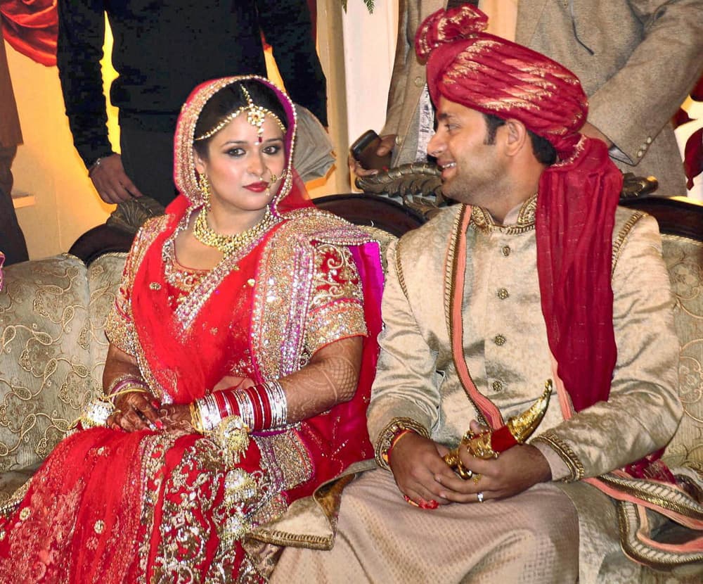 Piyush Chawla with Anubhuti Chauhan whom he married in presence of close family and friends in Moradabad.