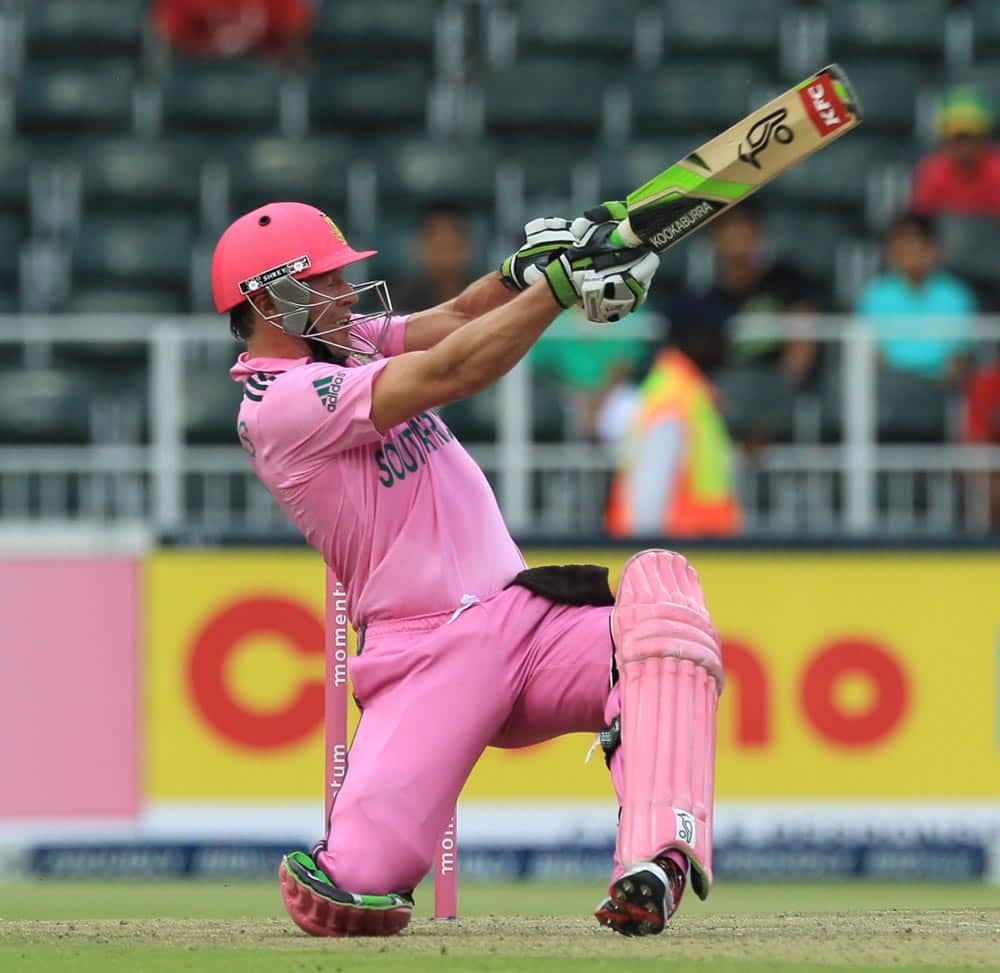 South Africa's Abraham Benjamin de Villiers, plays a shot during their 1st One Day International cricket match against India at Wanderers stadium in Johannesburg, South Africa.