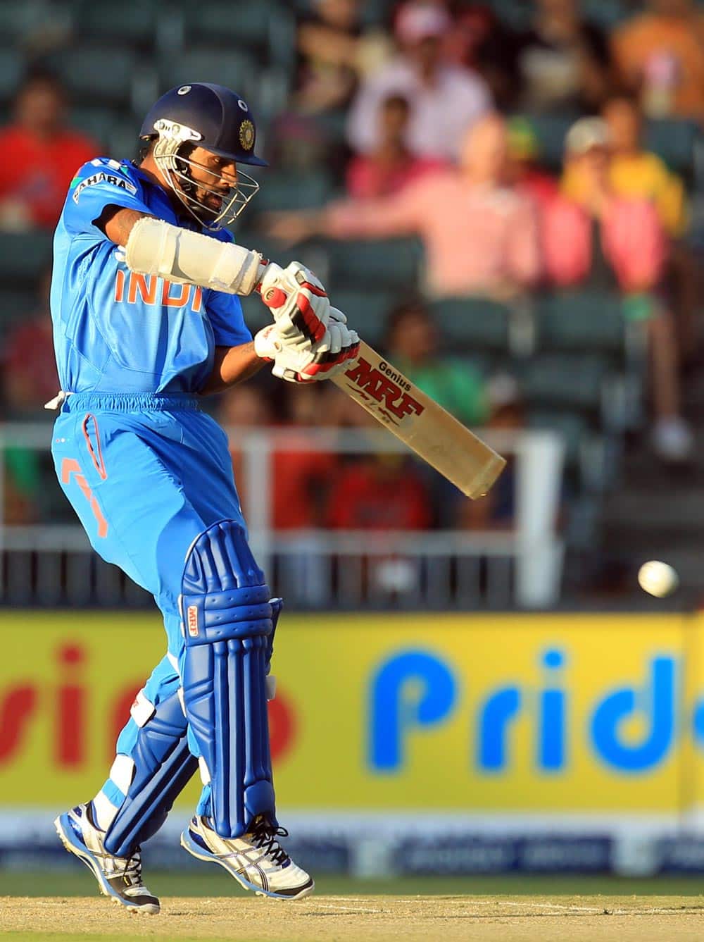 India's batsman Shikhar Dhawan, plays a shot during their 1st One Day International cricket match against South Africa at Wanderers stadium in Johannesburg, South Africa.