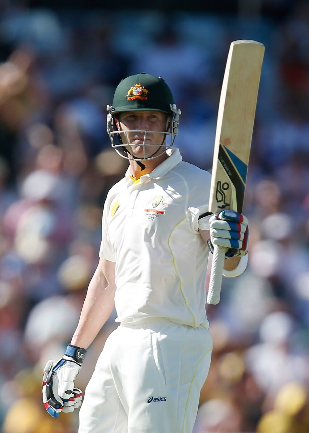 Australia's Brad Haddin acknowledges the crowd after scoring 50 runs on the first day of play during the Ashes test match against England in Perth, Australia.