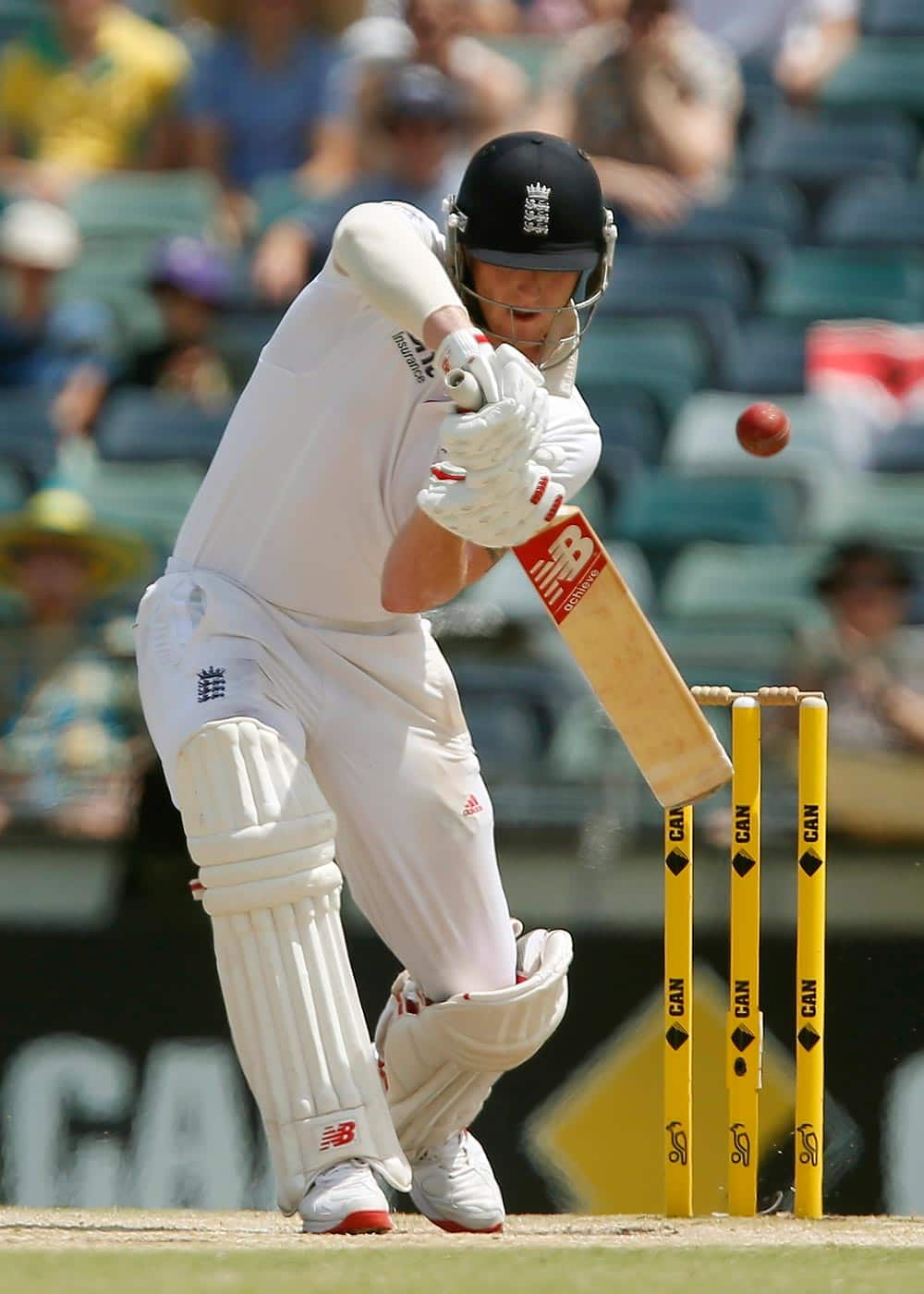 England's Ben Stokes plays a stroke on the fifth day of their Ashes cricket test match against Australia in Perth, Australia.