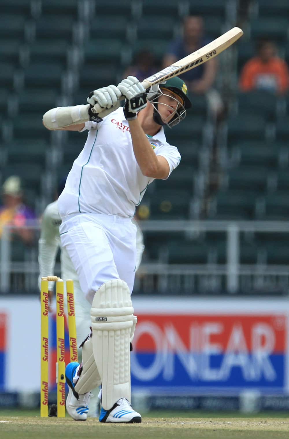 Morne Morkel, is bowled by India's bowler Zaheer Khan, for 7 runs during the third day of their cricket test match at Wanderers stadium in Johannesburg, South Africa.