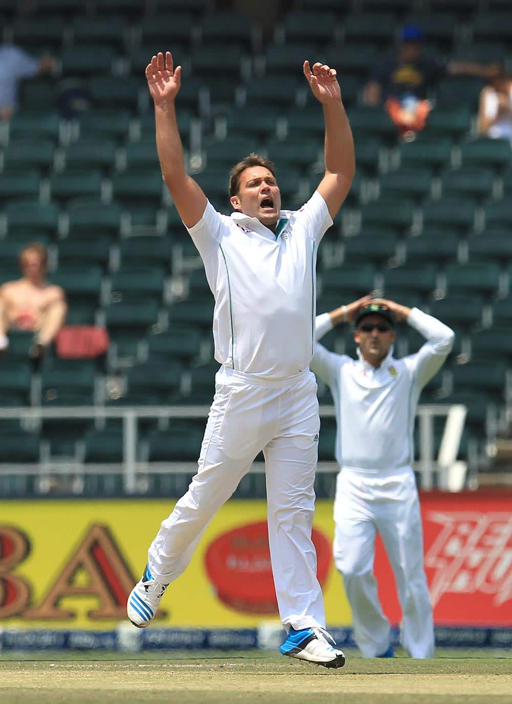 South Africa's bowler Jacques Kallis, appeals unsuccessful for LBW against India's batsman Murali Vijay, during India's 2nd innings on the third day of their cricket test match at Wanderers stadium in Johannesburg,
