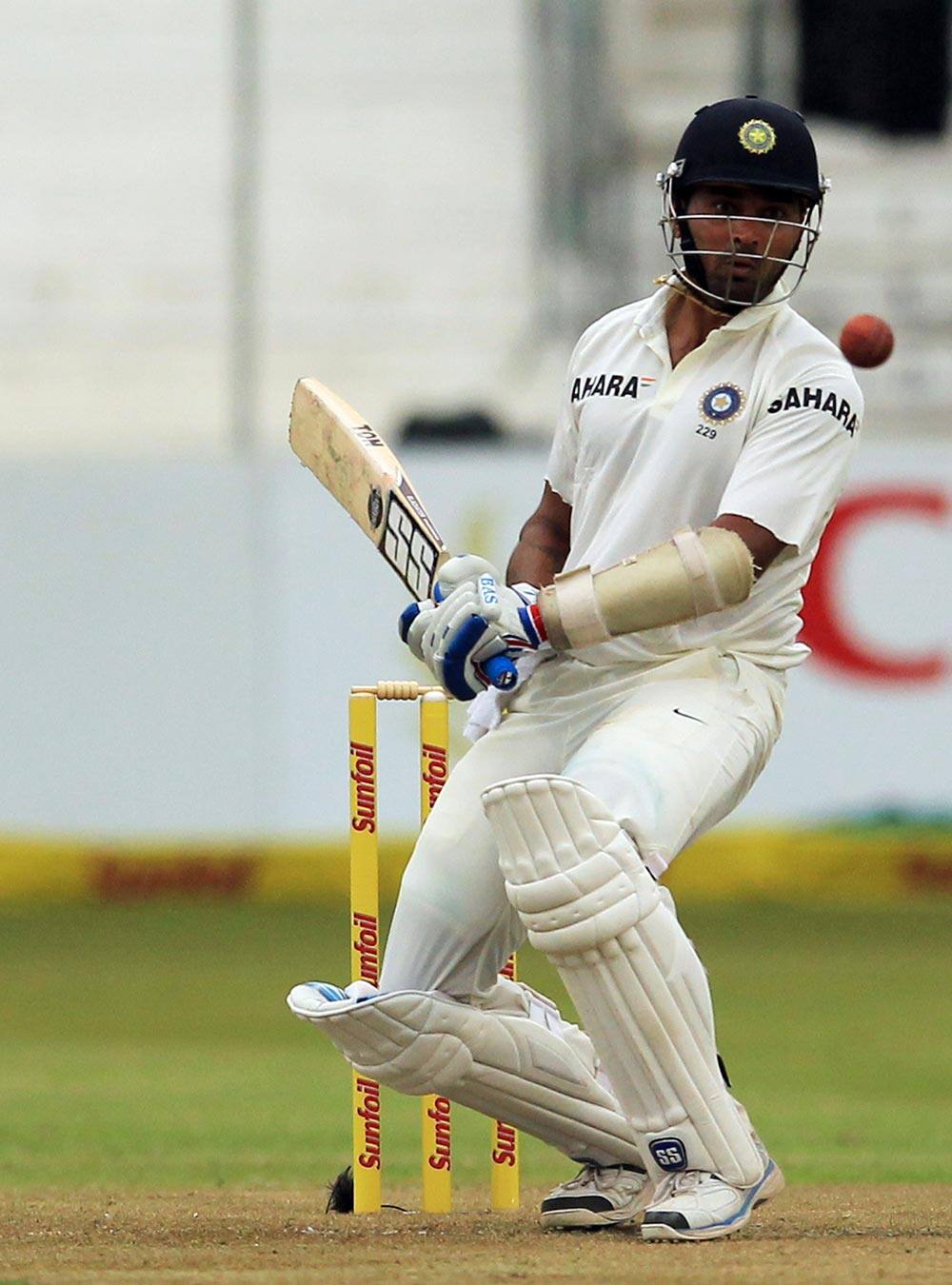 Murali Vijay avoids a bouncer during first day of their cricket test match against South Africa at Kingsmead stadium, Durban.