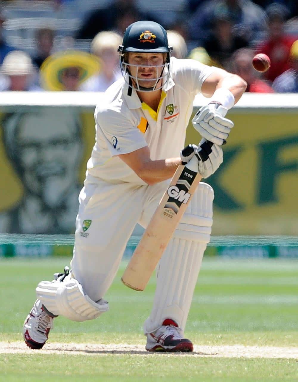 Australia's Shane Watson drives against England during their Ashes cricket test match.