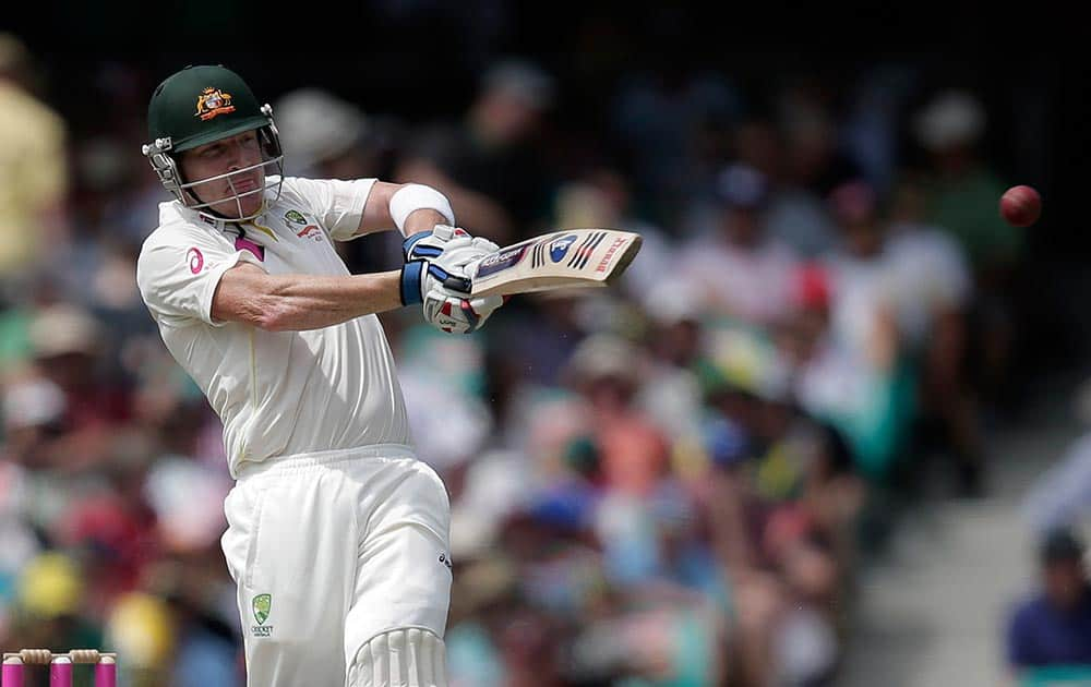 Australia's Brad Haddin drives the ball against England during their Ashes cricket test match at the Sydney Cricket Ground in Sydney.