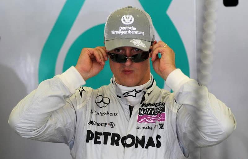 Schumacher wears his sunglasses at pit after the second free practice ahead of the Turkish Formula One Grand Prix at the Istanbul Park circuit racetrack in May 2010.