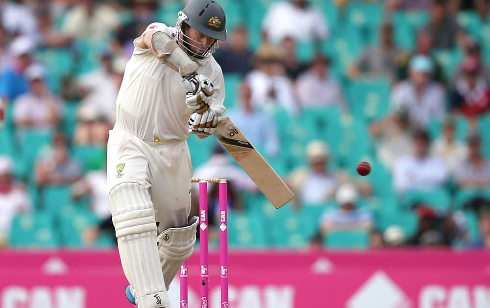 Australia's Chris Rogers drives the ball against England during their Ashes cricket test match at the Sydney Cricket Ground in Sydney.