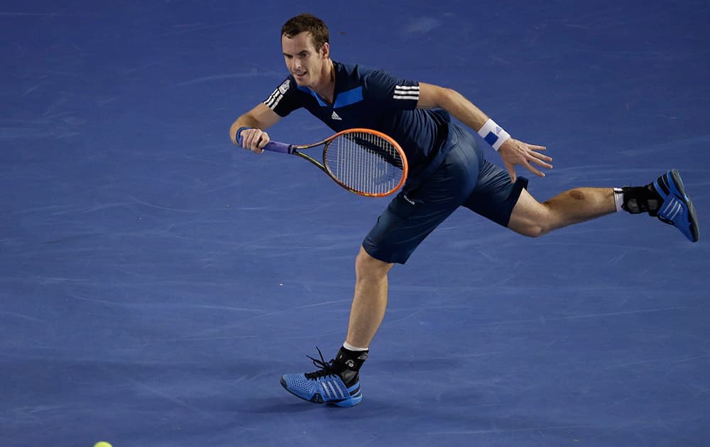 Andy Murray of Britain makes forehand return during his second round match against Vincent Millot of France at the Australian Open tennis championship in Melbourne, Australia.