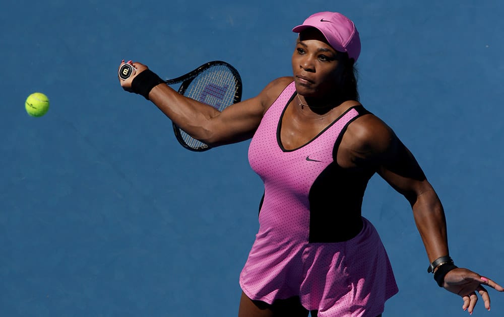 Serena Williams of the U.S. prepares to hit a forehand to Daniela Hantuchova of Slovakia during their third round match at the Australian Open tennis championship in Melbourne, Australia.