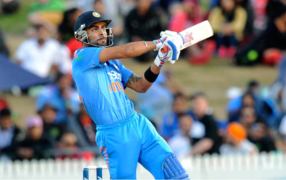 India's Virat Kohli bats against New Zealand during their second one-day international cricket match, at Seddon Park, in Hamilton, New Zealand.