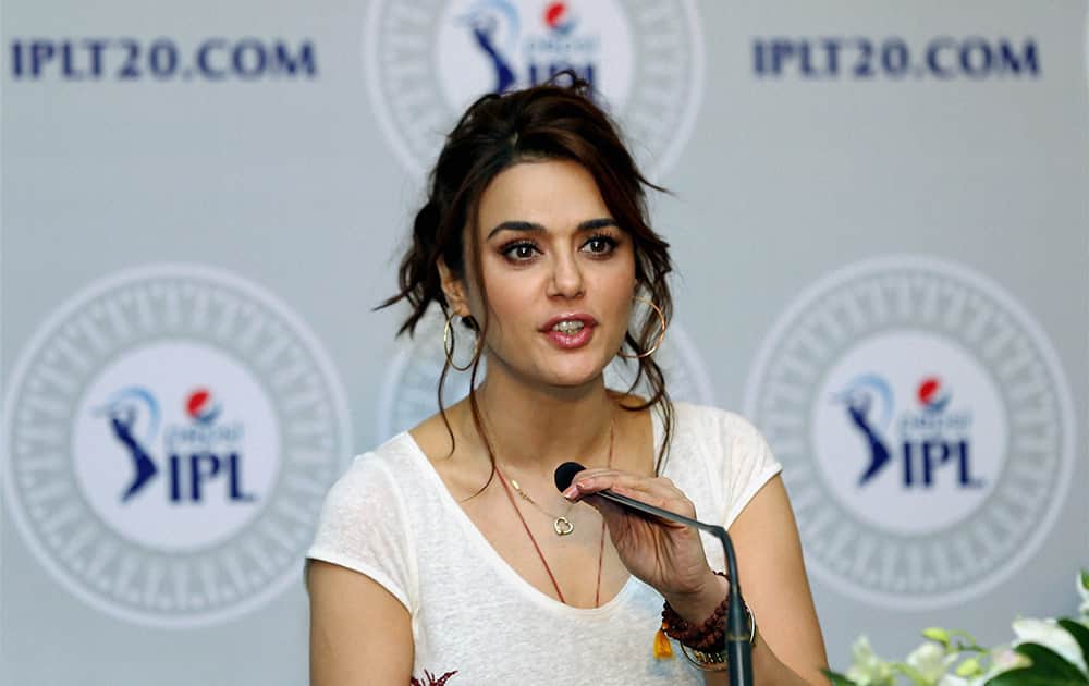Co-owner of Kings XI Punjab Preity Zinta addressing the press during the IPL Auction 2014 in Bengaluru.
