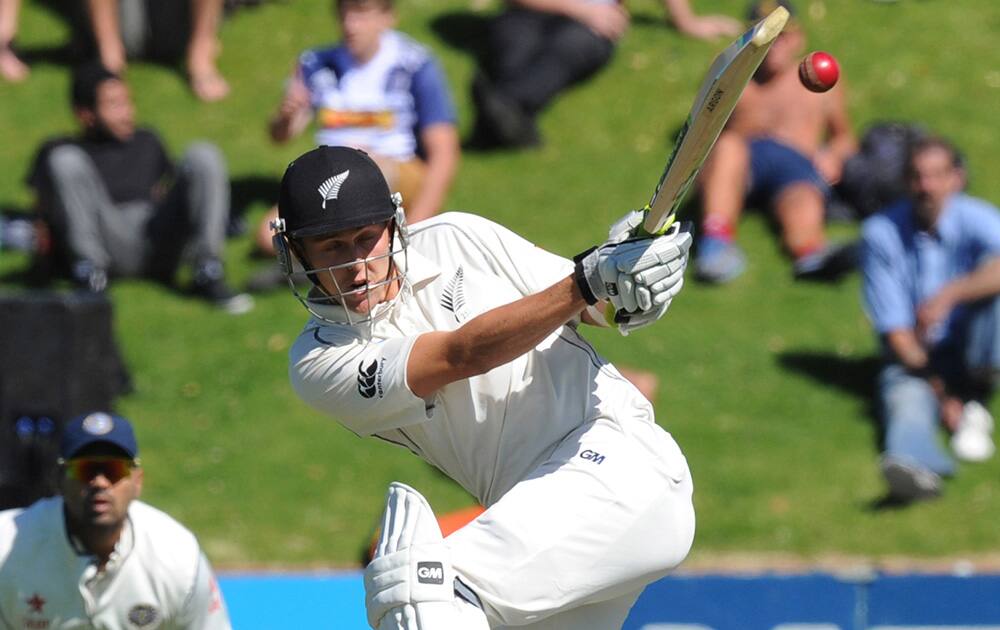 New Zealand’s Trent Boult attempts against hook shot against India on the 1st day of the 2nd cricket test at Basin Reserve in Wellington, New Zealand.