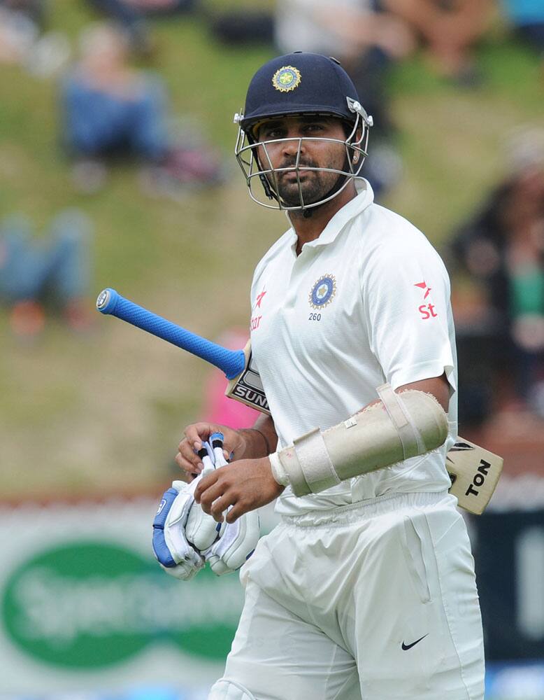 India’s Murali Vijay out for 7 to New Zealand’s Tim Southee on the final day of the second test at the Basin Reserve in Wellington, New Zealand.