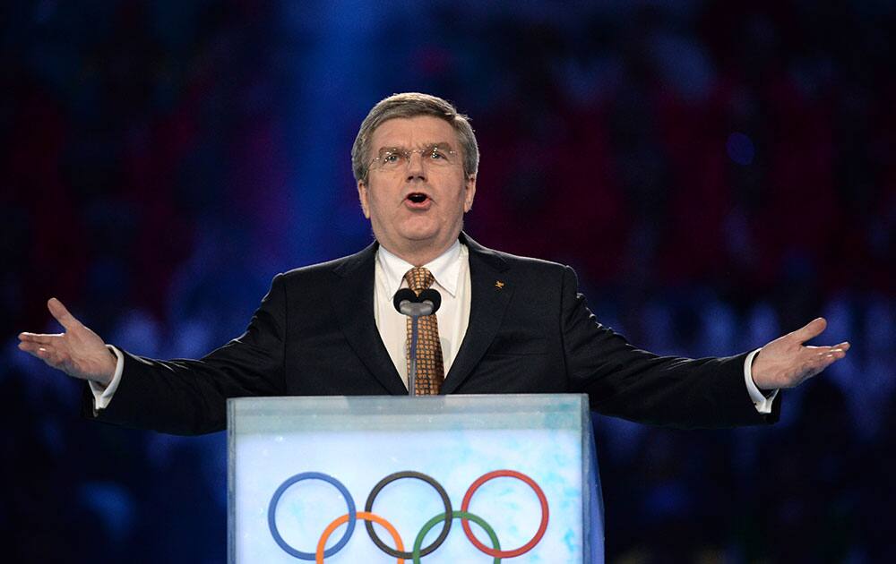 International Olympic Committee President Thomas Bach speaks during the closing ceremony of the 2014 Winter Olympics.
