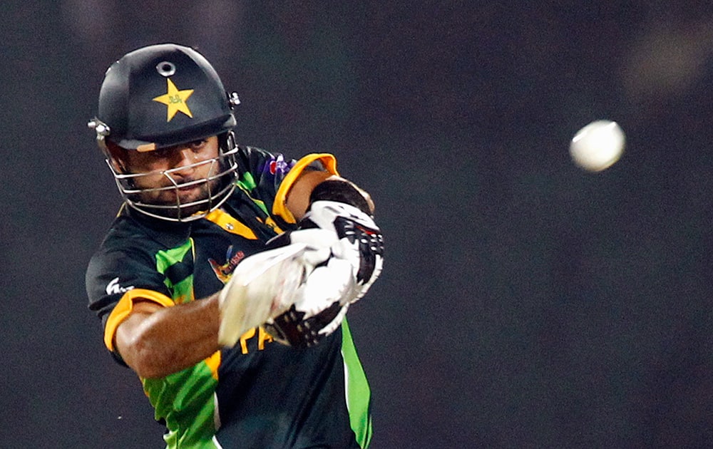 Pakistan’s Ahmed Shehzad plays a shot during the opening match of the Asia Cup one-day international cricket tournament against Sri Lanka in Fatullah, near Dhaka, Bangladesh.