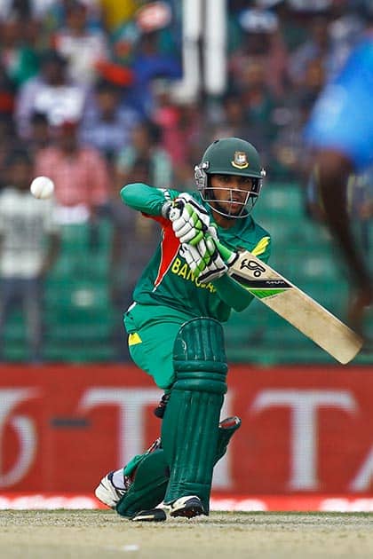 Bangladeshi Mominul Haque plays a shot during the Asia Cup one-day international cricket tournament against India in Fatullah, near Dhaka, Bangladesh.