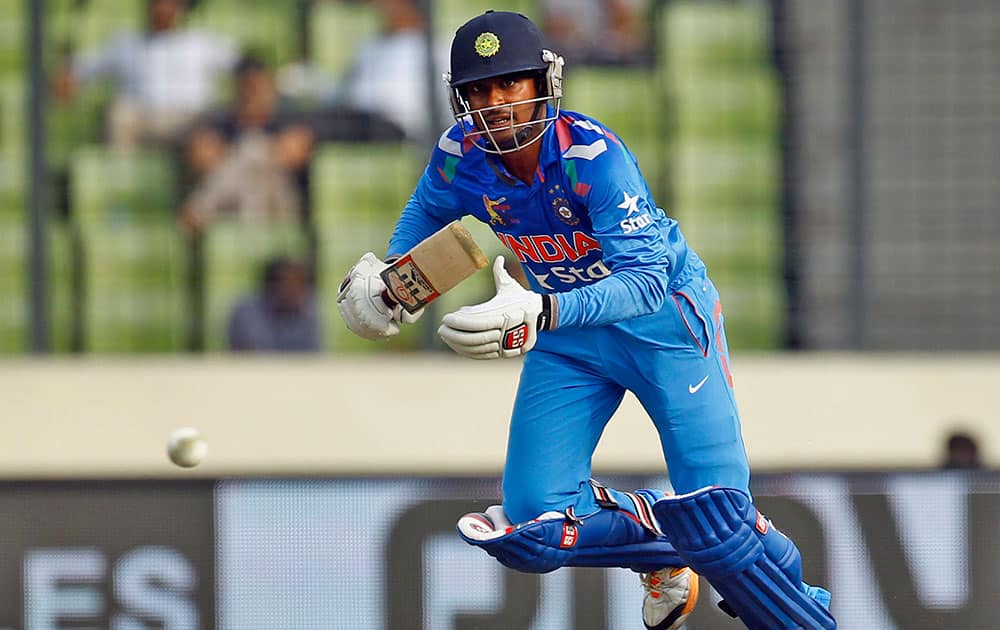 Ambati Rayudu plays a shot during the Asia Cup one-day international cricket tournament against Pakistan in Dhaka.
