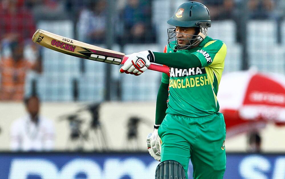 Bangladesh’s Mushfiqur Rahim acknowledges the crowd after scoring fifty runs during their match against Pakistan in the Asia Cup one-day international cricket tournament in Dhaka, Bangladesh.