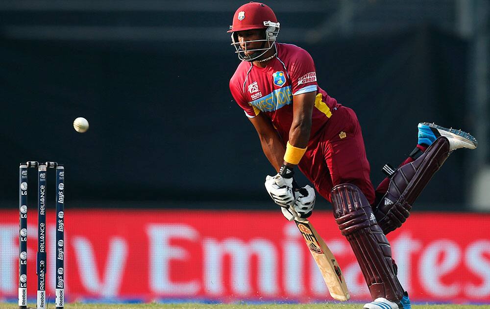 West Indies' batsman Dwayne Bravo plays a shot during their ICC Twenty20 Cricket World Cup warm up match against Sri Lanka in Dhaka.