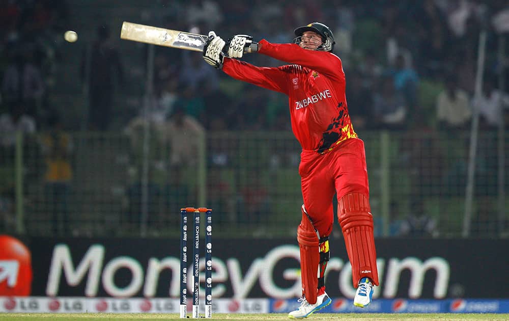 Zimbabwe's captain Brendan Taylor plays a shot during their ICC Twenty20 Cricket World Cup match against the Netherlands in Sylhet, Bangladesh.
