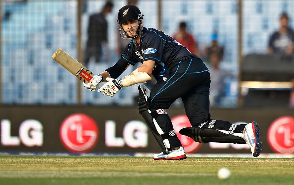 New Zealand's Kane Williamson plays a shot during their ICC Twenty20 Cricket World Cup match against South Africa in Chittagong, Bangladesh.
