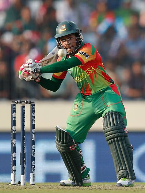 Bangladesh captain Mushfiqur Rahim plays a shot during their ICC Twenty20 Cricket World Cup match against Australia in Dhaka.