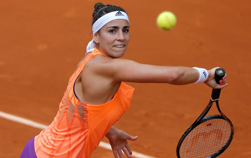 Argentina's Paula Ormaechea returns during the second round match of the French Open tennis tournament against Romania's Monica Niculescu at the Roland Garros stadium, in Paris