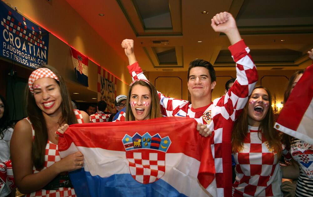 Soccer fans react while supporting Croatia after the first game of 2014 FIFA World Cup Brazil between Brazil vs Croatia, in Los Angeles.