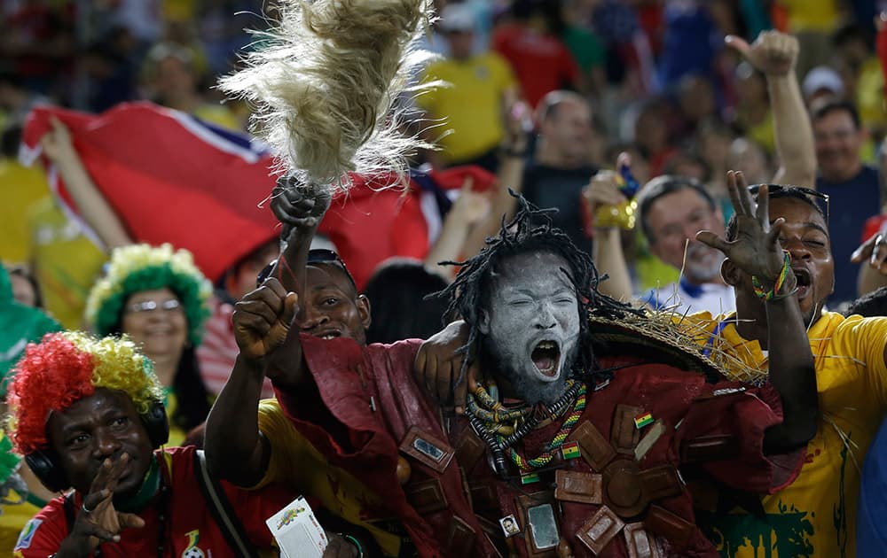 Ghana supporters react before the start of the group G World Cup soccer match between Ghana and the United States at the Arena das Dunas in Natal, Brazil.